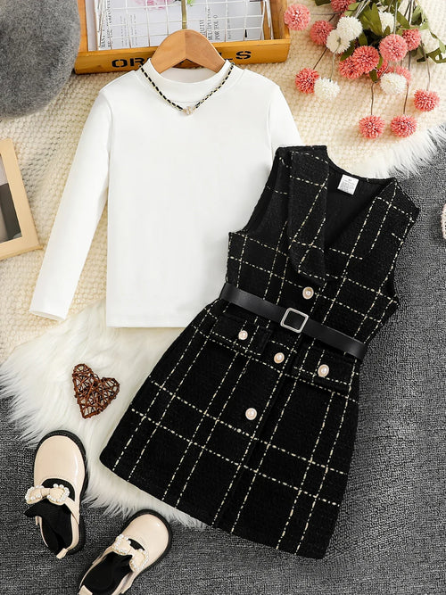 Spring 2025 Fashion Kids 2-piece ceremonial dress for cute girls Solid color