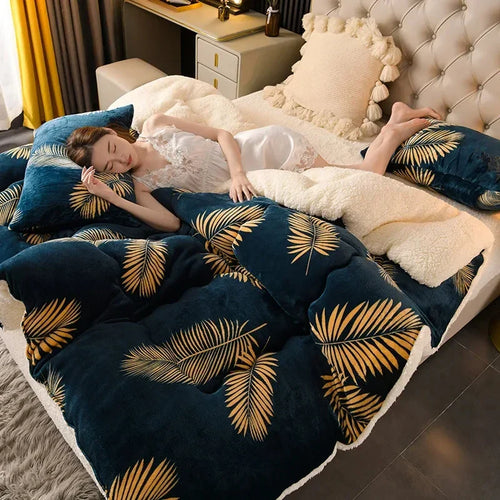 Winter Bedding Thick Quilt Blanket Thick Warm Flannel Fleece Comforter for Cold