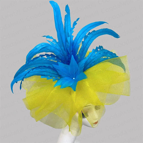 Kentucky Derby Big Fascinator Hat Women Wedding Elegant Feather Pillbox Cap