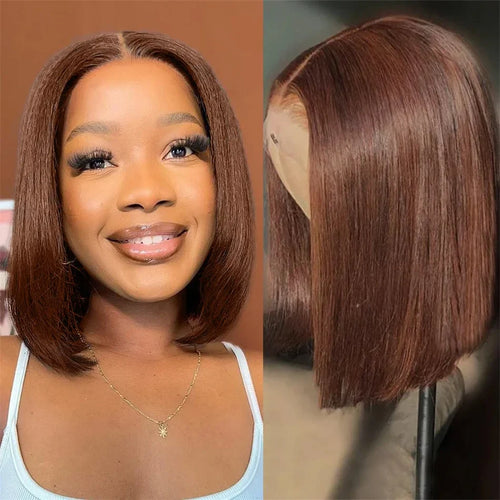 12A Double Drawn 210% Density Bone Straight Hair Bob Wig 13x4 Lace Front Wig