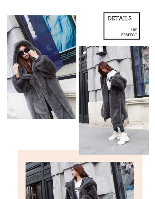 Winter Faux Fur Fashionable Hooded Cotton Long Plush Fleece Temperament Loose Jacket for Women