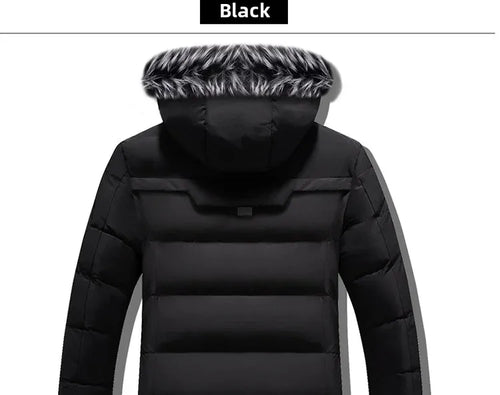 Men's Winter Thick Cotton Parka Casual Long Coat with Removable Hat Slim Fit Warm And Comfortable