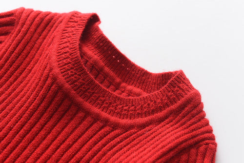 Girls Red Long Sleeve Sweater Tutu Party Dress Christmas New Year's Outfit Knee-Length Casual Cotton Polyester Turtleneck