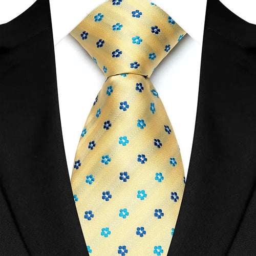 8cm Width Yellow Color Neck Ties For Men Paisley Dots Handmade