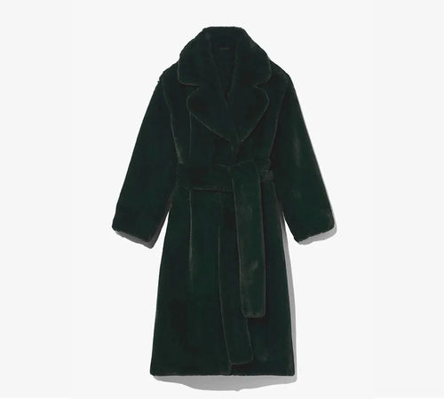Luxury Lace Up Faux Fur Coat Women Chic Lapel Full Sleeve Fluffy Loose Warm Long Jacket Lady Winter Daily Highstreet Outerwears