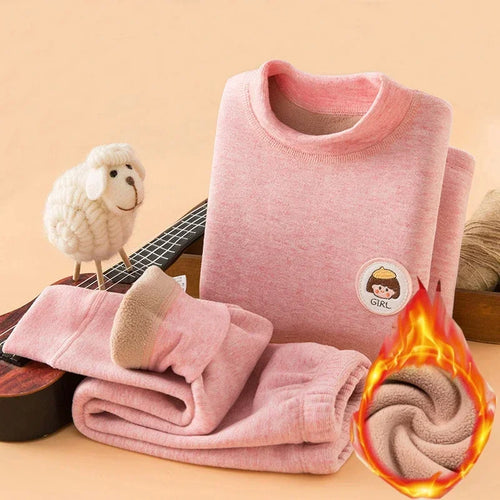 Unisex Thermal Long Johns Set for Kids 2-14 Years Winter Fleece Thick Underwear Soft Toddler Homewear Polyester Daily Wear