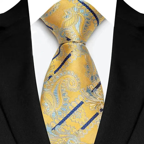 8cm Width Yellow Color Neck Ties For Men Paisley Dots Handmade