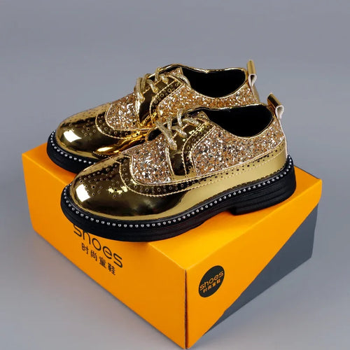 Boys Hollow Out silver Shoes Leather for Kids Party Wedding Dance Shoe Dress