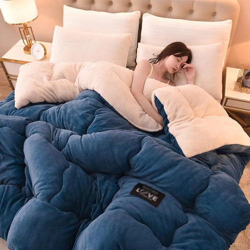 Winter Bedding Thick Quilt Blanket Thick Warm Flannel Fleece Comforter for Cold