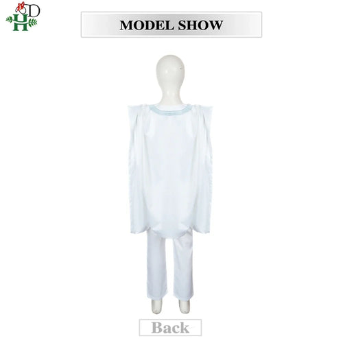 Boys White Blue Long Sleeve Tops Embroidery Dashiki Robe Shirt And Pant Set 3 PCS