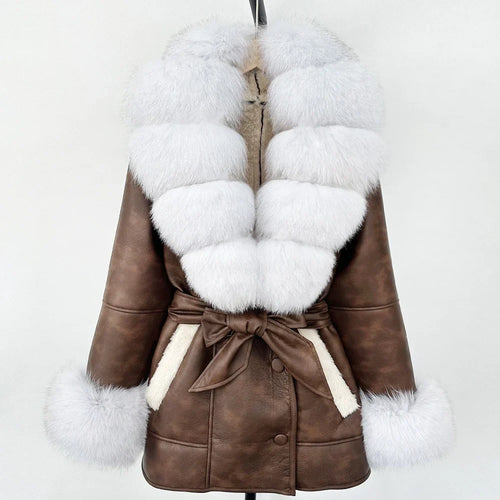 Women's Large Faux Fur Leather Jacket Warm Autumn Winter Outwear High Street