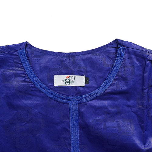 Men's African Traditional 3PCS Outfit  Blue Bazin Riche Agbada Embroidered Robe