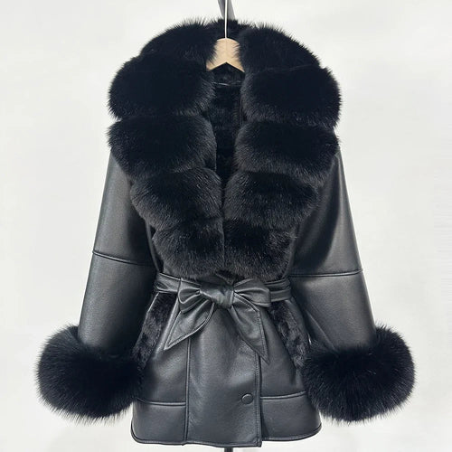 Women's Large Faux Fur Leather Jacket Warm Autumn Winter Outwear High Street
