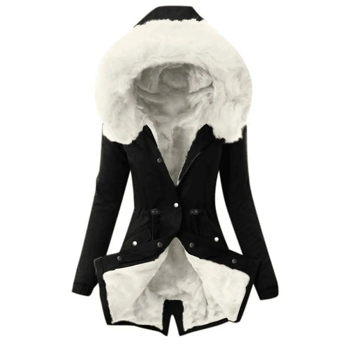 Women's Faux Fur Collar Hooded Warm Cotton Jacket