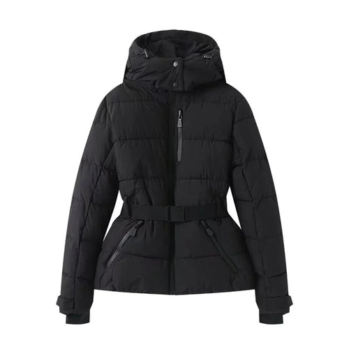 Women's warm skiing series waist down cotton jacket winter new hooded slim fit