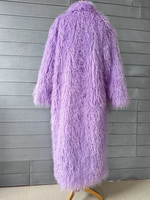 Faux Fur Jacket Women Long Coat Thick Fluffy Winter Warm Shaggy Overcoat Open Stitch Outerwear Turn Down Collar High Street
