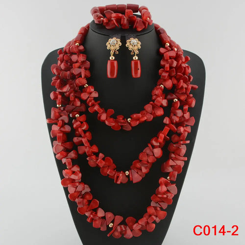 Latest Coral Jewelry Sets Nigerian Dubai Orange Necklace Sets of Beads African
