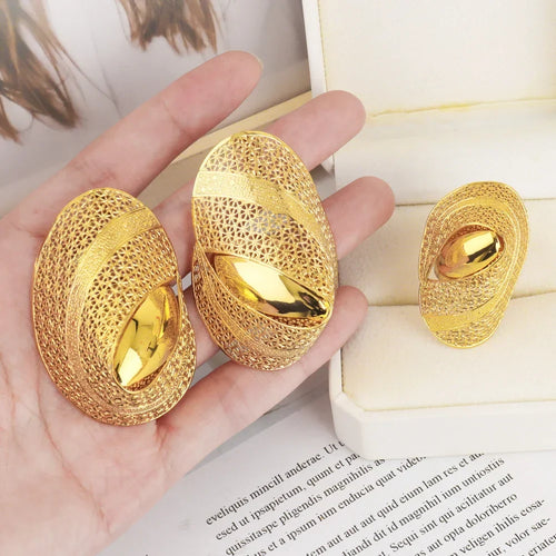 Gold Plated Earrings Ring Set for Women