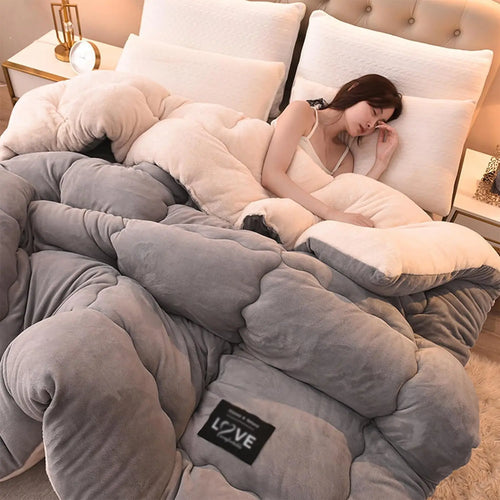 Winter Bedding Thick Quilt Blanket Thick Warm Flannel Fleece Comforter for Cold