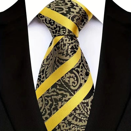 8cm Width Yellow Color Neck Ties For Men Paisley Dots Handmade