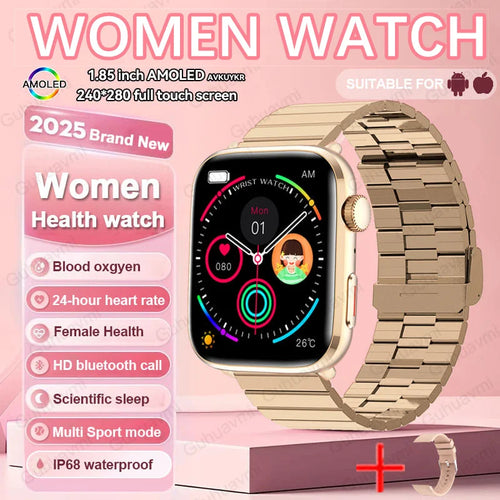 2025 AI Diagnosis NFC Smart Watch Women 1.85 inch AMOLED Blood pressure Heart