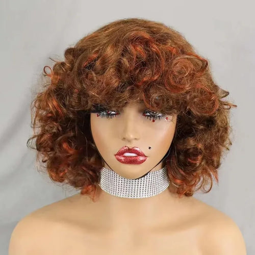 99J burgundy Fumi Curly Bob Wig Bouncy Pixie Cut Wig Highlight Full Machine Egg