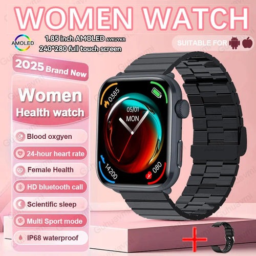 2025 AI Diagnosis NFC Smart Watch Women 1.85 inch AMOLED Blood pressure Heart