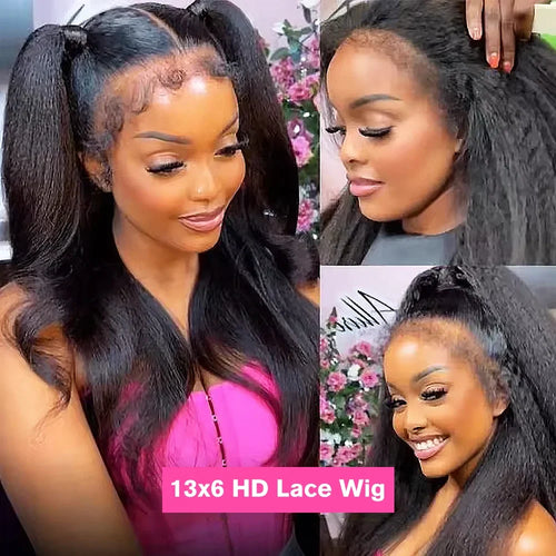 4C Edges Kinky Straight 13x6 HD Lace Frontal Wig Human Hair 7x5 Lace Front Human Hair Wigs Natural Baby Hair Lace Wigs on Sale