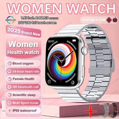 2025 AI Diagnosis NFC Smart Watch Women 1.85 inch AMOLED Blood pressure Heart