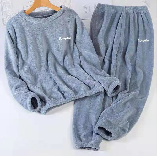 Double-Sided Coral Fleece Pajama Set Thickened Warm Leisure Wear for Autumn Winter Comfortable Polyester Sleepwear