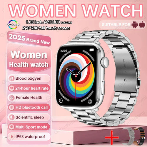 2025 AI Diagnosis NFC Smart Watch Women 1.85 inch AMOLED Blood pressure Heart