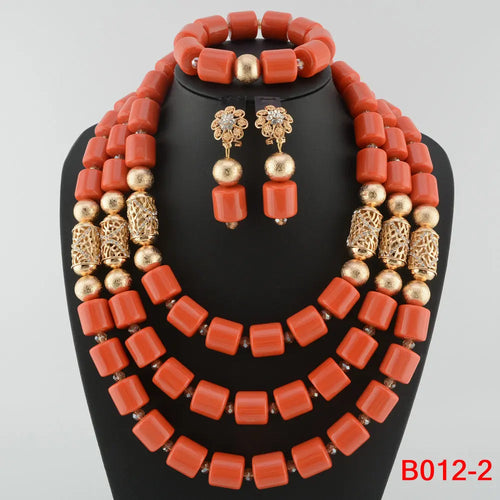Traditional Nigerian Wedding Artificial Coral Beads Bridal Jewelry Sets African