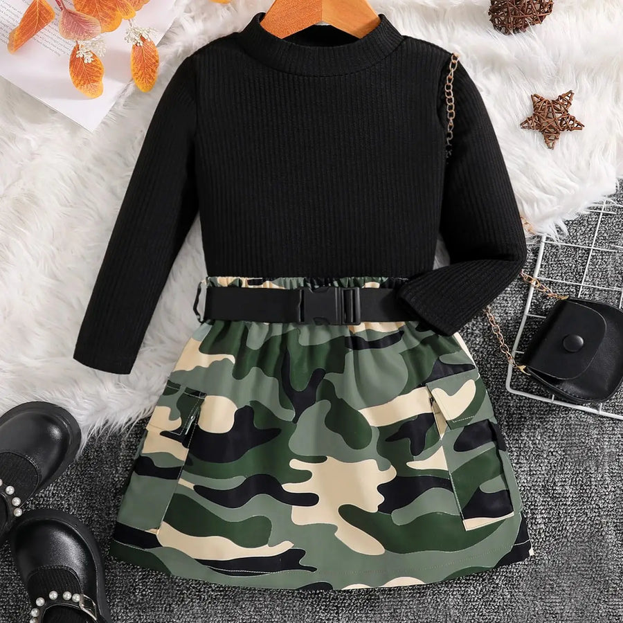 2-piece children's clothing autumn fashion girls' set - black round neck long