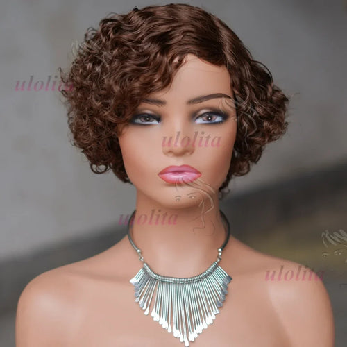 Ombre Blonde T1B27Pixie Cut Short Curly Bob Side Part Non Lace Front 100%