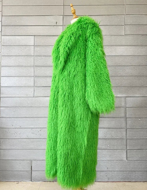 Faux Fur Jacket Women Long Coat Thick Fluffy Winter Warm Shaggy Overcoat Open Stitch Outerwear Turn Down Collar High Street