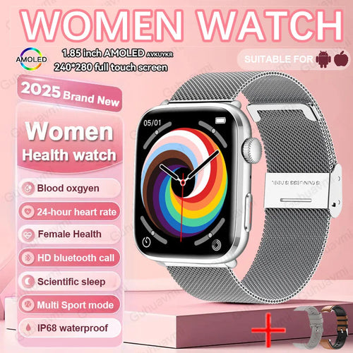 2025 AI Diagnosis NFC Smart Watch Women 1.85 inch AMOLED Blood pressure Heart