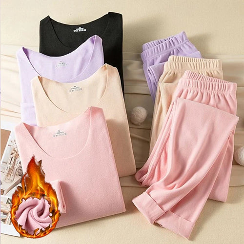 Women's Seamless Thermal Underwear Set Winter Warm Comfortable Solid Lingerie Long Johns Sexy Knitted Polyester Elastane Blend
