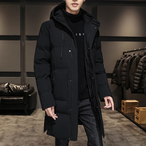 High Quality Long Cotton-padded Coat Warm Simple Solid Color Thin Look High Trend All Quality Fabric Comfortable Men's Parkas
