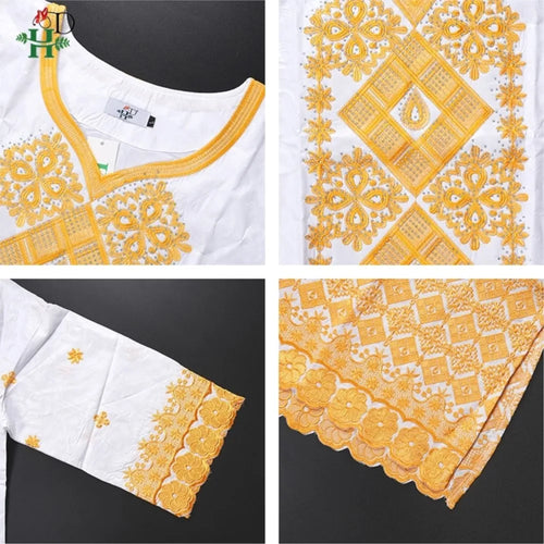 Family Matching African Wedding Outfits For Husband and Wife Bazin Riche Robes Custom Couple Dashiki Set Boy Kid white Dress