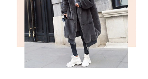 Winter Faux Fur Fashionable Hooded Cotton Long Plush Fleece Temperament Loose Jacket for Women