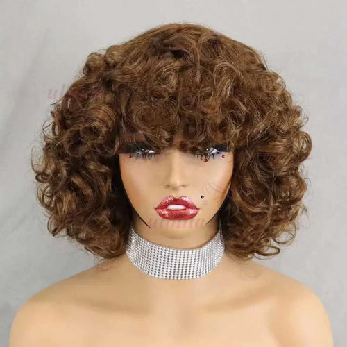 99J burgundy Fumi Curly Bob Wig Bouncy Pixie Cut Wig Highlight Full Machine Egg