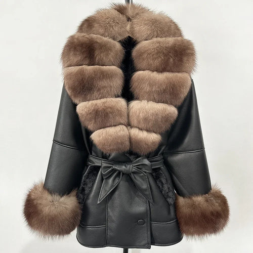 Women's Large Faux Fur Leather Jacket Warm Autumn Winter Outwear High Street