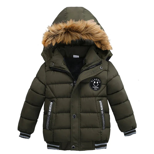 2025 Winter Children Warm Clothing Boys Down Jacket Baby Polyester Fiber Hooded