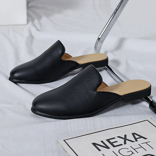 Men Half Breathable Leather Mules
