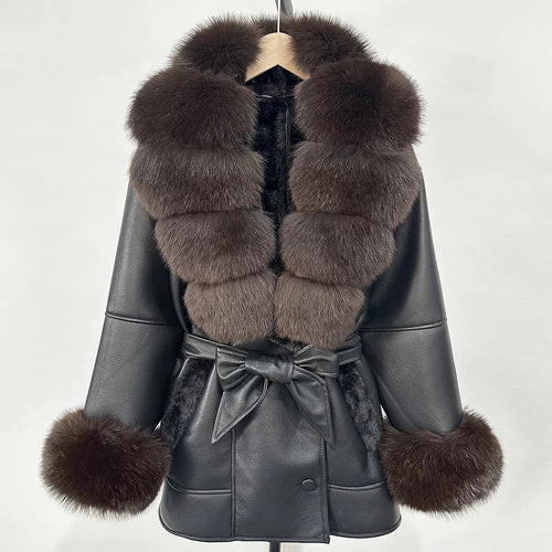 Women's Large Faux Fur Leather Jacket Warm Autumn Winter Outwear High Street