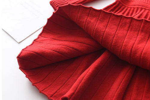 Girls Red Long Sleeve Sweater Tutu Party Dress Christmas New Year's Outfit Knee-Length Casual Cotton Polyester Turtleneck