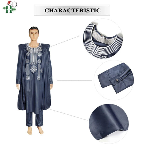 African Suit Men Robe Shirt and Pants Set Long Sleeve