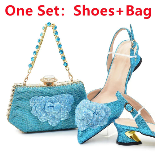 Women's Shoe and Bag Set Latest Luxury Italian Rhinstone Design for Wedding and