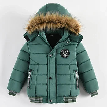 Autumn Winter Hooded Jacket for Kids - Boys & Girls Warm Fur Collar Zipper Outerwear Casual Fashion Baby Coat for Ages 2-6