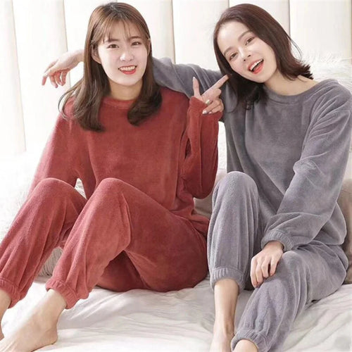 Double-Sided Coral Fleece Pajama Set Thickened Warm Leisure Wear for Autumn Winter Comfortable Polyester Sleepwear